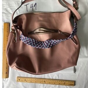 Pink Faux Leather Hobo Shoulder Bag Multi Color Braided Strap‎ Zipper Pocket
